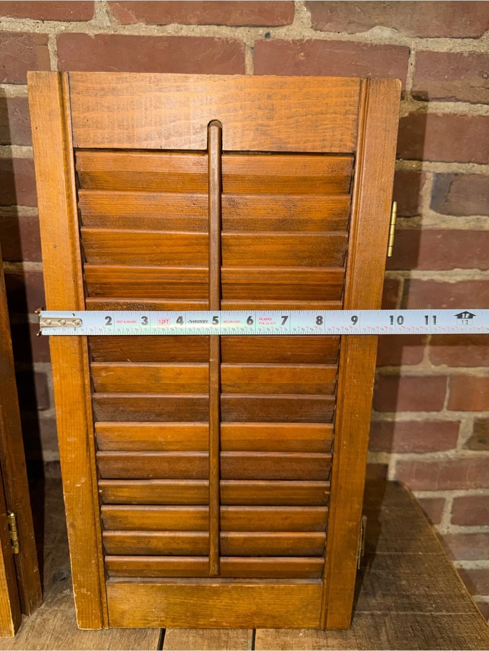 Vintage Wooden Louvered Window Shutters - Warm Brown Miniature Pair Rustic